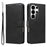 For Samsung Galaxy S26 Ultra Leather Wallet Case with Strap Solid Color Phone Stand Cover - Black - 1