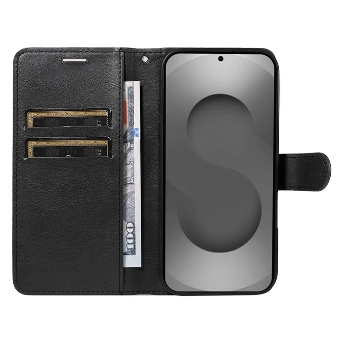 For Samsung Galaxy S26 Ultra Leather Wallet Case with Strap Solid Color Phone Stand Cover - Black - 2