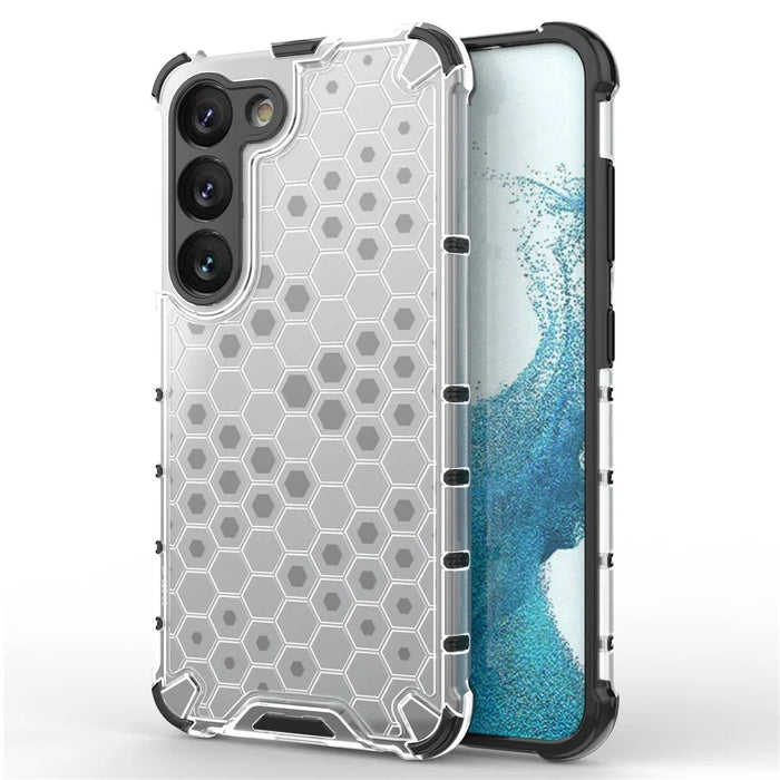 Phone Case for Samsung Galaxy S23 Shockproof Case Honeycomb Textured TPU + PC Phone Cover - Grey - 1