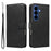 For Samsung Galaxy S26 Leather Wallet Case with Strap Solid Color Phone Stand Cover - Black - 1