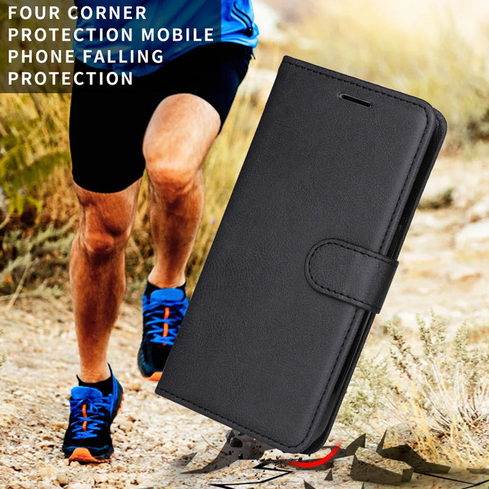 For Samsung Galaxy S26 Leather Wallet Case with Strap Solid Color Phone Stand Cover - Black - 5