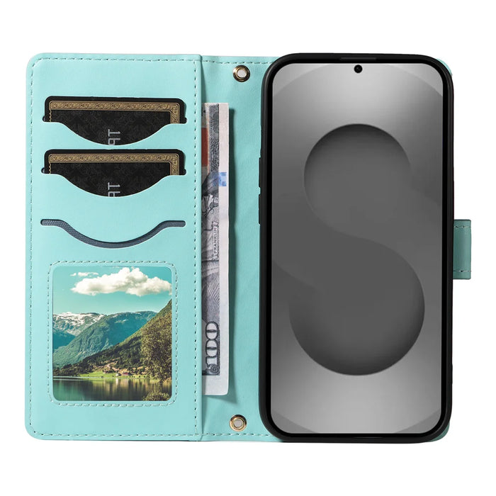 For Samsung Galaxy S26 Ultra Wallet Case Rhombus Leather Phone Cover with Strap - Green - 2