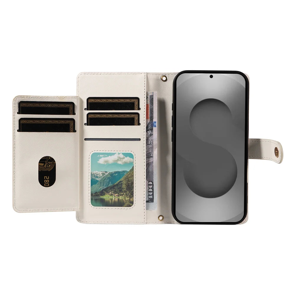 For Samsung Galaxy S26 Ultra Wallet Case with Straps, Rhombus Leather Stand Phone Cover - White - 2
