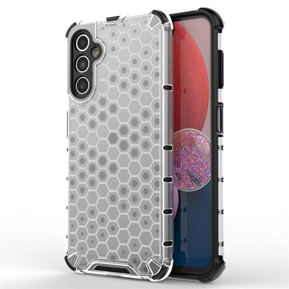 Shockproof Case for Samsung Galaxy A14 5G / A14 4G Slim Phone Case Honeycomb Textured TPU + PC Phone Cover - Grey - 1
