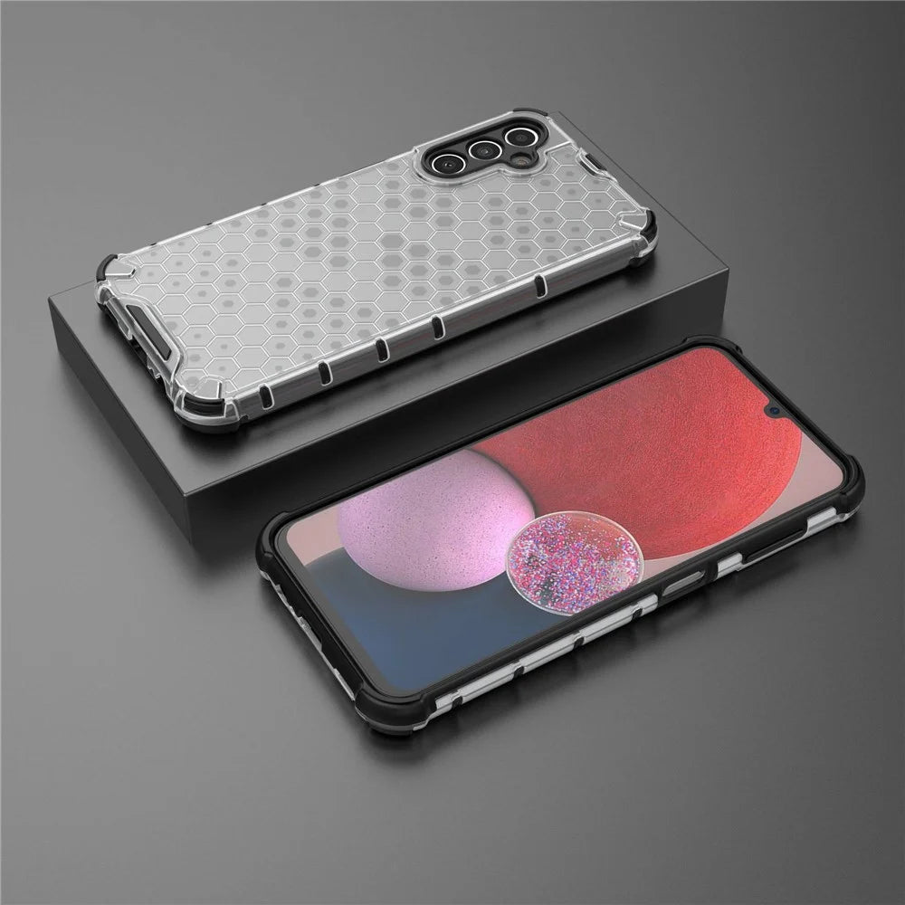 Shockproof Case for Samsung Galaxy A14 5G / A14 4G Slim Phone Case Honeycomb Textured TPU + PC Phone Cover - Grey - 6