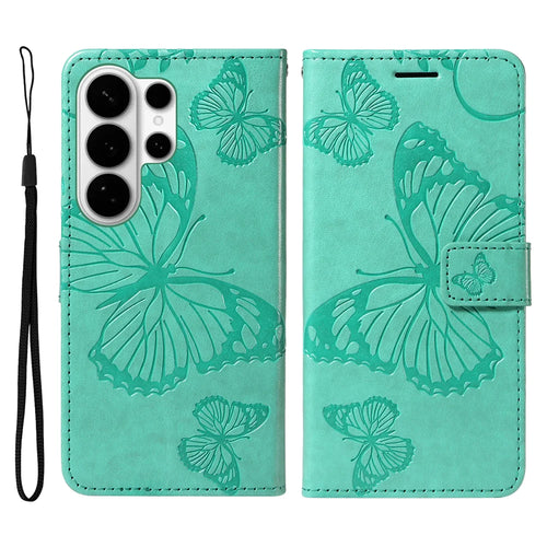For Samsung Galaxy S26 Ultra Wallet Case Floral Butterfly Imprinted Leather Phone Cover Stand -  Green - 1