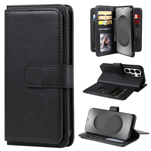For Samsung Galaxy S26 Ultra Leather Case with 10 Card Holder Phone Cover Stand - Black - 1