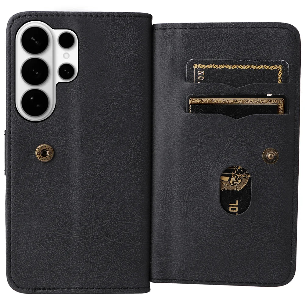 For Samsung Galaxy S26 Ultra Leather Case with 10 Card Holder Phone Cover Stand - Black - 2