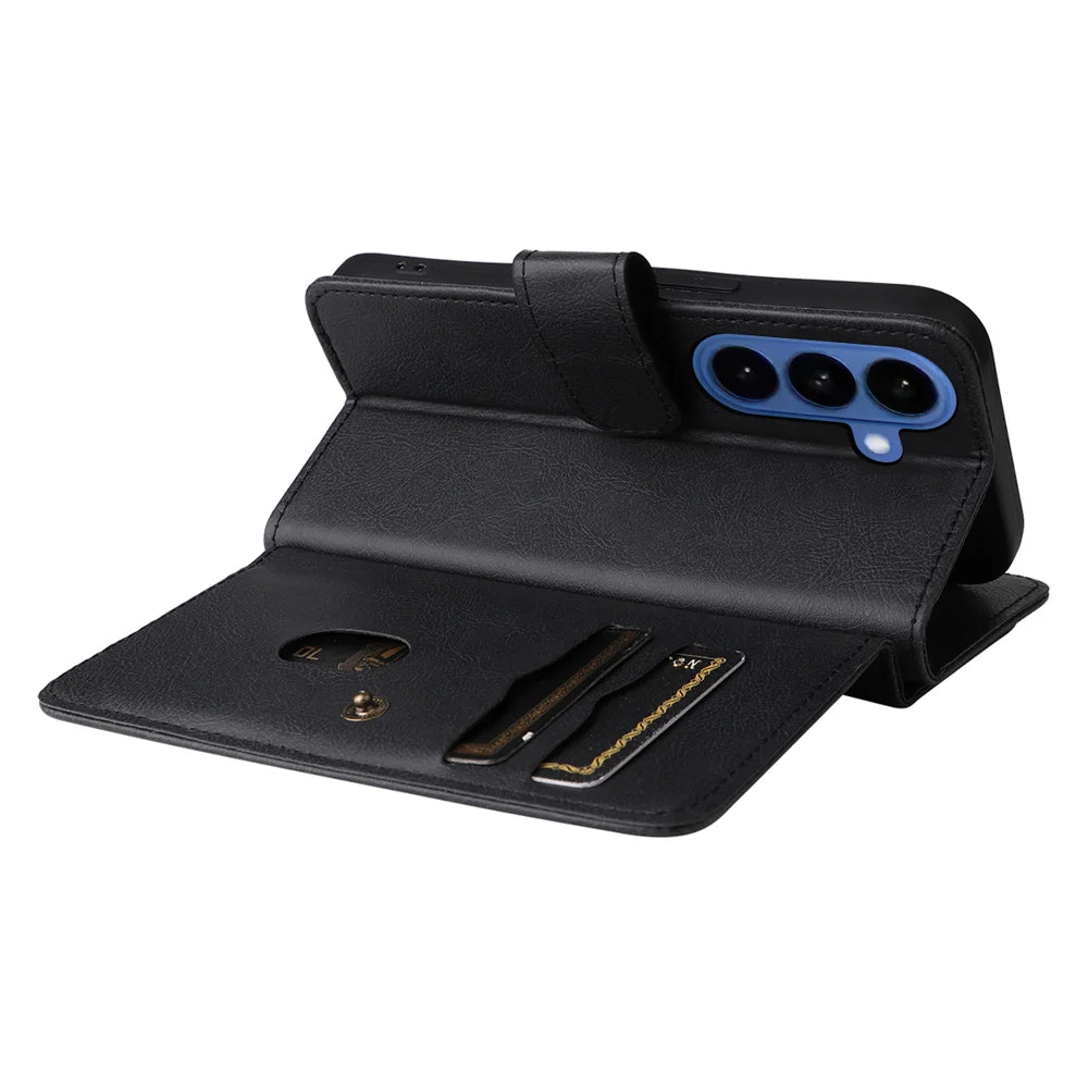 For Samsung Galaxy S26 Leather Case with 10 Card Holder Phone Cover Stand - Black - 5