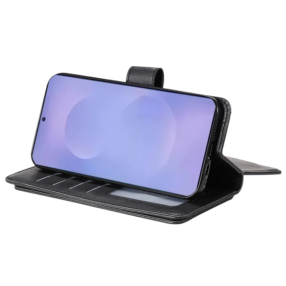 For Samsung Galaxy S26 Leather Case with 10 Card Holder Phone Cover Stand - Black - 6