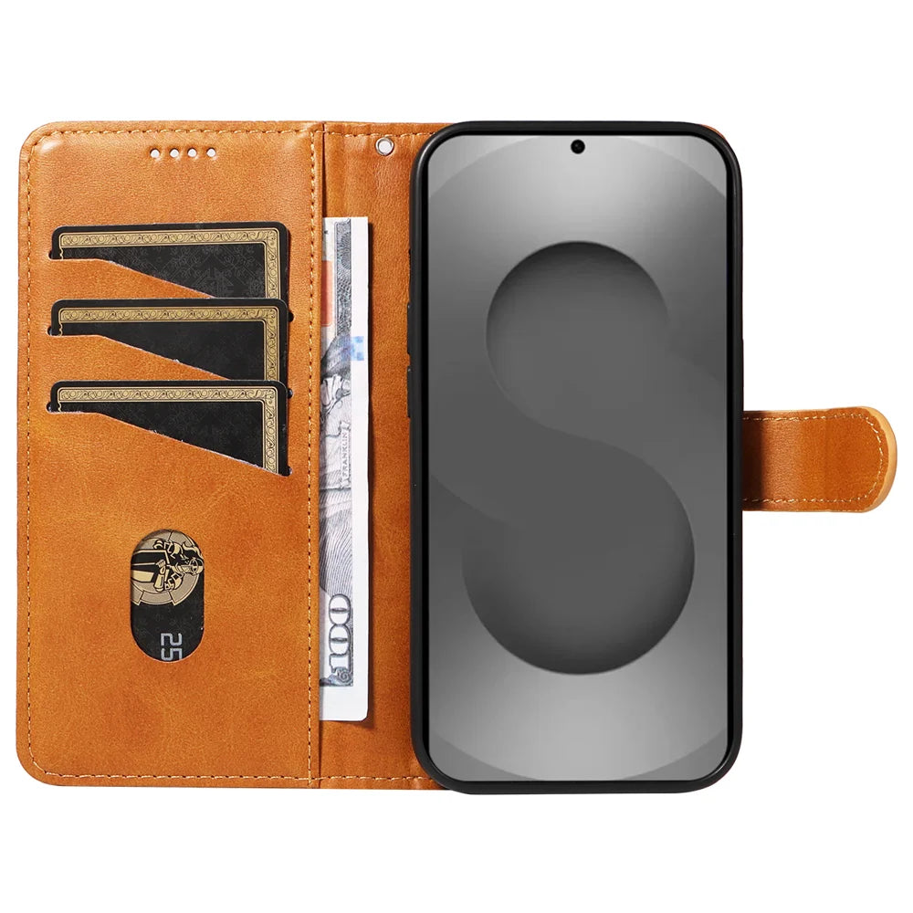 For Samsung Galaxy S26 Ultra Wallet Case T-Shape Lines Leather Phone Cover Stand - Brown - 2