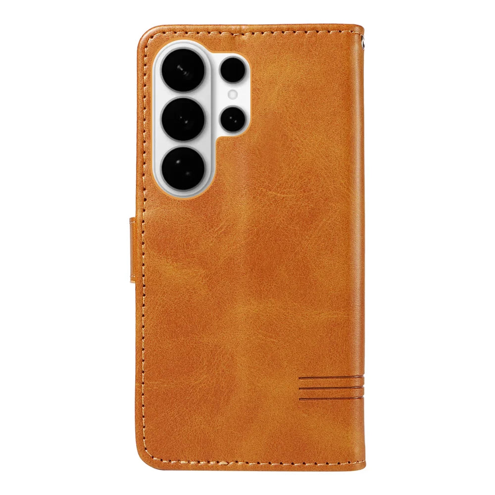 For Samsung Galaxy S26 Ultra Wallet Case T-Shape Lines Leather Phone Cover Stand - Brown - 7