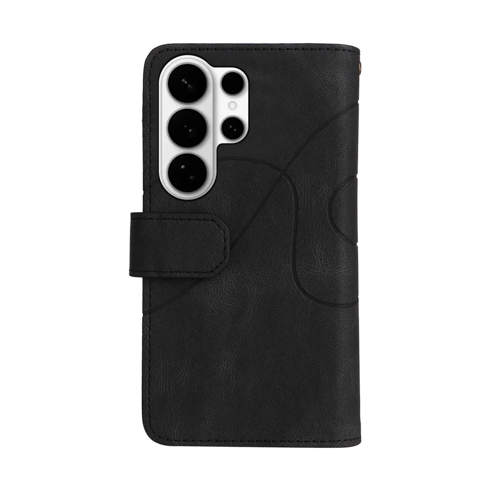For Samsung Galaxy S26 Ultra Leather Case with Strap Zipper 9 Card Slot Phone Cover Stand - Black - 6