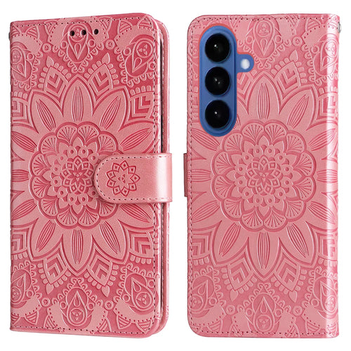 For Samsung Galaxy S26 Case Sunflower Imprint Leather Wallet Phone Cover - Pink - 1