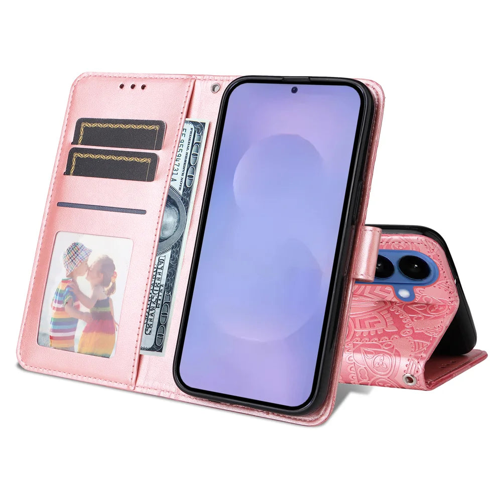 For Samsung Galaxy S26 Case Sunflower Imprint Leather Wallet Phone Cover - Pink - 2
