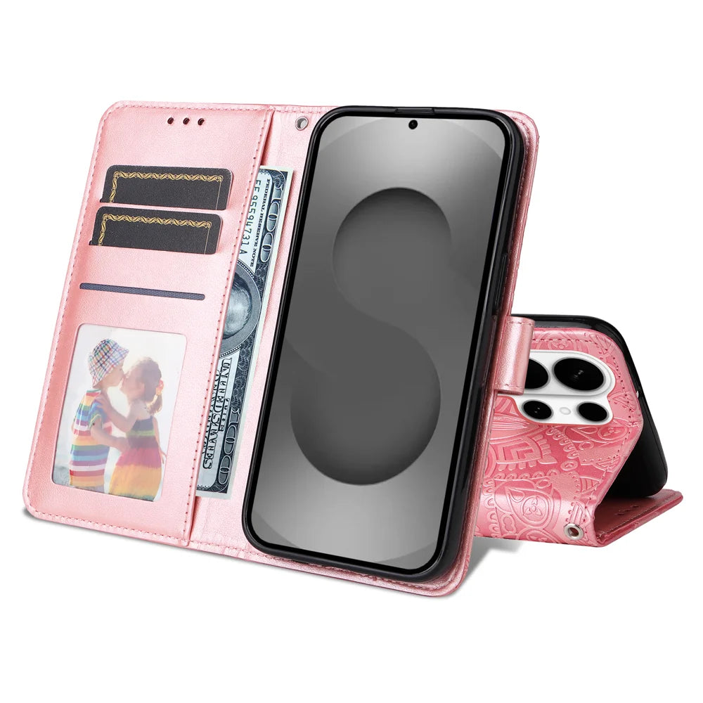 For Samsung Galaxy S26 Ultra Case Sunflower Imprint Leather Wallet Phone Cover - Pink - 2