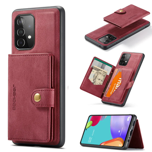 JEEHOOD For Samsung Galaxy A33 5G Case  J01 Retro Leather Phone Back Cover with Detachable Magnetic Card Holder - Red - 1