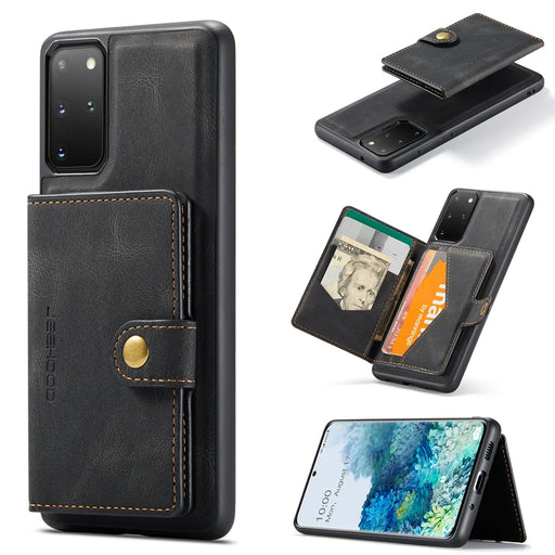 JEEHOOD For Samsung Galaxy S20 Plus 5G Case  J01 Retro Leather Phone Back Cover with Detachable Magnetic Card Holder - Black - 1