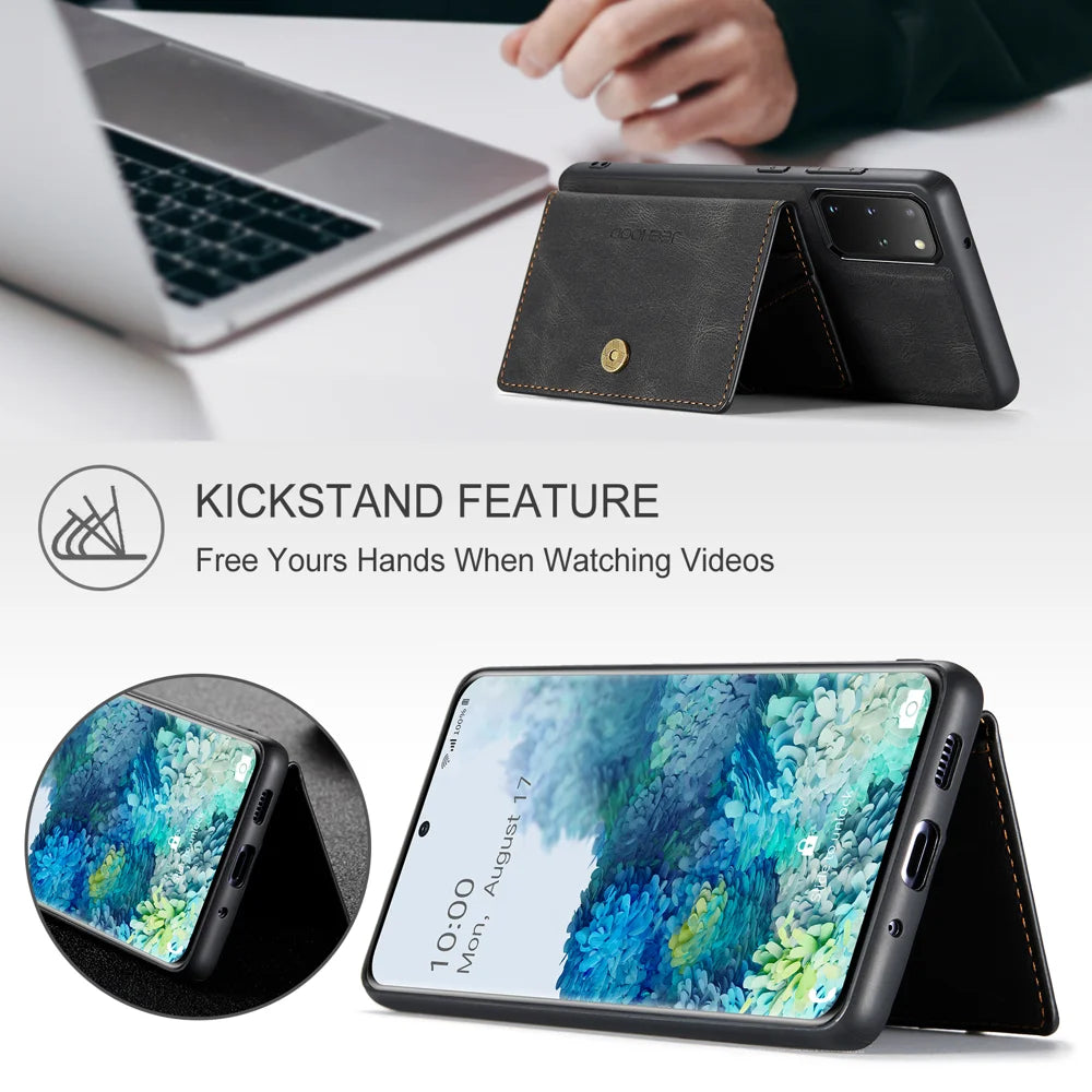 JEEHOOD For Samsung Galaxy S20 Plus 5G Case  J01 Retro Leather Phone Back Cover with Detachable Magnetic Card Holder - Black - 4