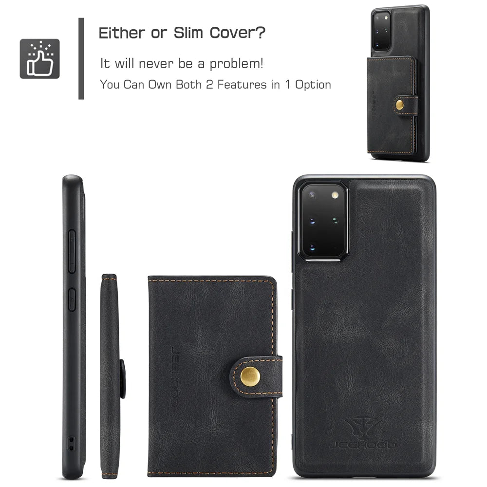 JEEHOOD For Samsung Galaxy S20 Plus 5G Case  J01 Retro Leather Phone Back Cover with Detachable Magnetic Card Holder - Black - 7