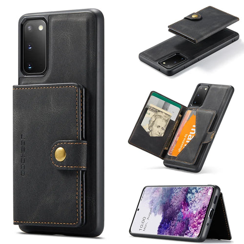 JEEHOOD For Samsung Galaxy S20 5G Case  J01 Retro Leather Phone Back Cover with Detachable Magnetic Card Holder - Black - 1