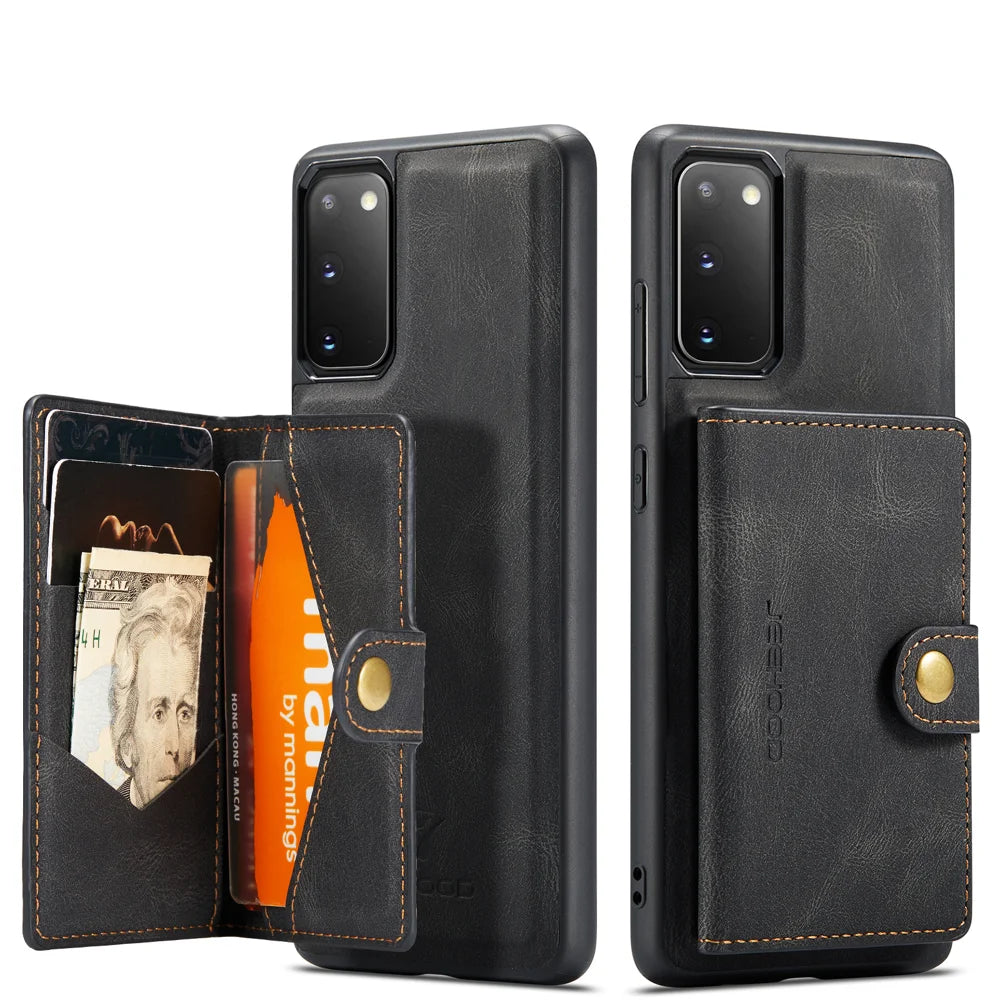 JEEHOOD For Samsung Galaxy S20 5G Case  J01 Retro Leather Phone Back Cover with Detachable Magnetic Card Holder - Black - 2