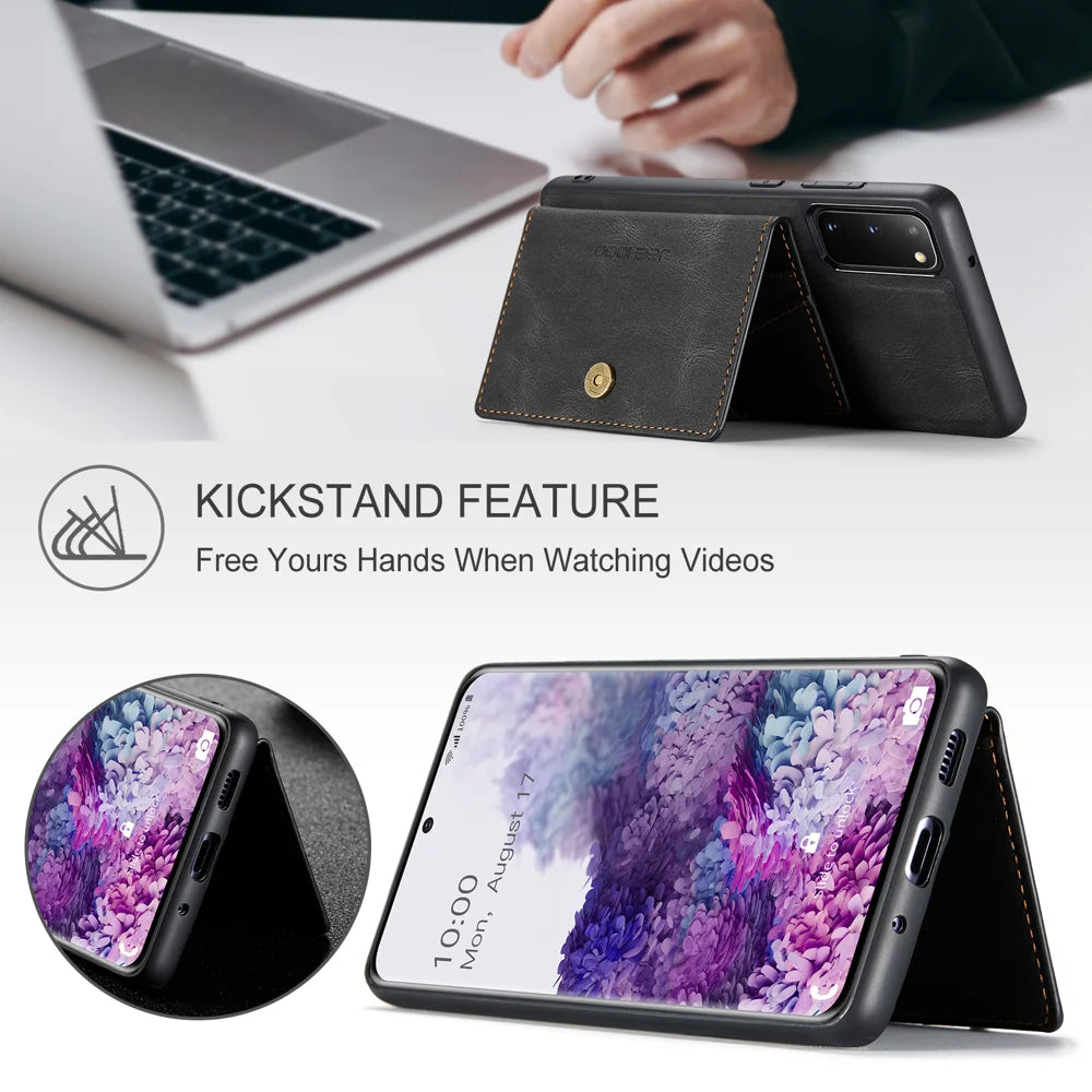 JEEHOOD For Samsung Galaxy S20 5G Case  J01 Retro Leather Phone Back Cover with Detachable Magnetic Card Holder - Black - 4