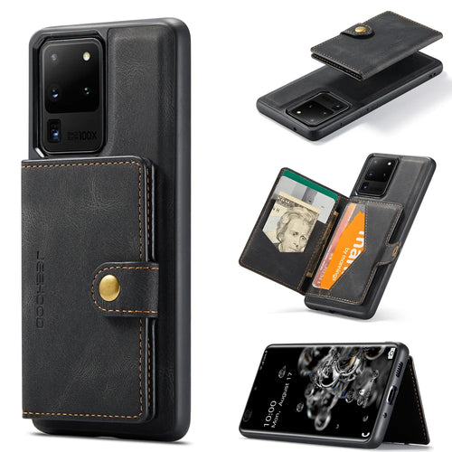 JEEHOOD For Samsung Galaxy S20 Ultra Case  J01 Retro Leather Phone Back Cover with Detachable Magnetic Card Holder - Black - 1