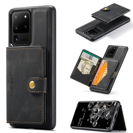 JEEHOOD For Samsung Galaxy S20 Ultra Case  J01 Retro Leather Phone Back Cover with Detachable Magnetic Card Holder - Black - 1