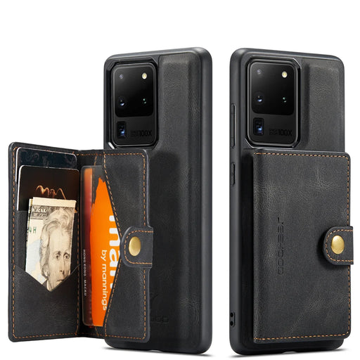 JEEHOOD For Samsung Galaxy S20 Ultra Case  J01 Retro Leather Phone Back Cover with Detachable Magnetic Card Holder - Black - 2