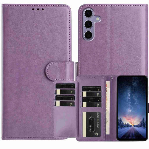 For Samsung Galaxy S24+ Wallet Phone Case Stand PU Leather Folio Flip Cover with 8 Card Slot - Purple - 1