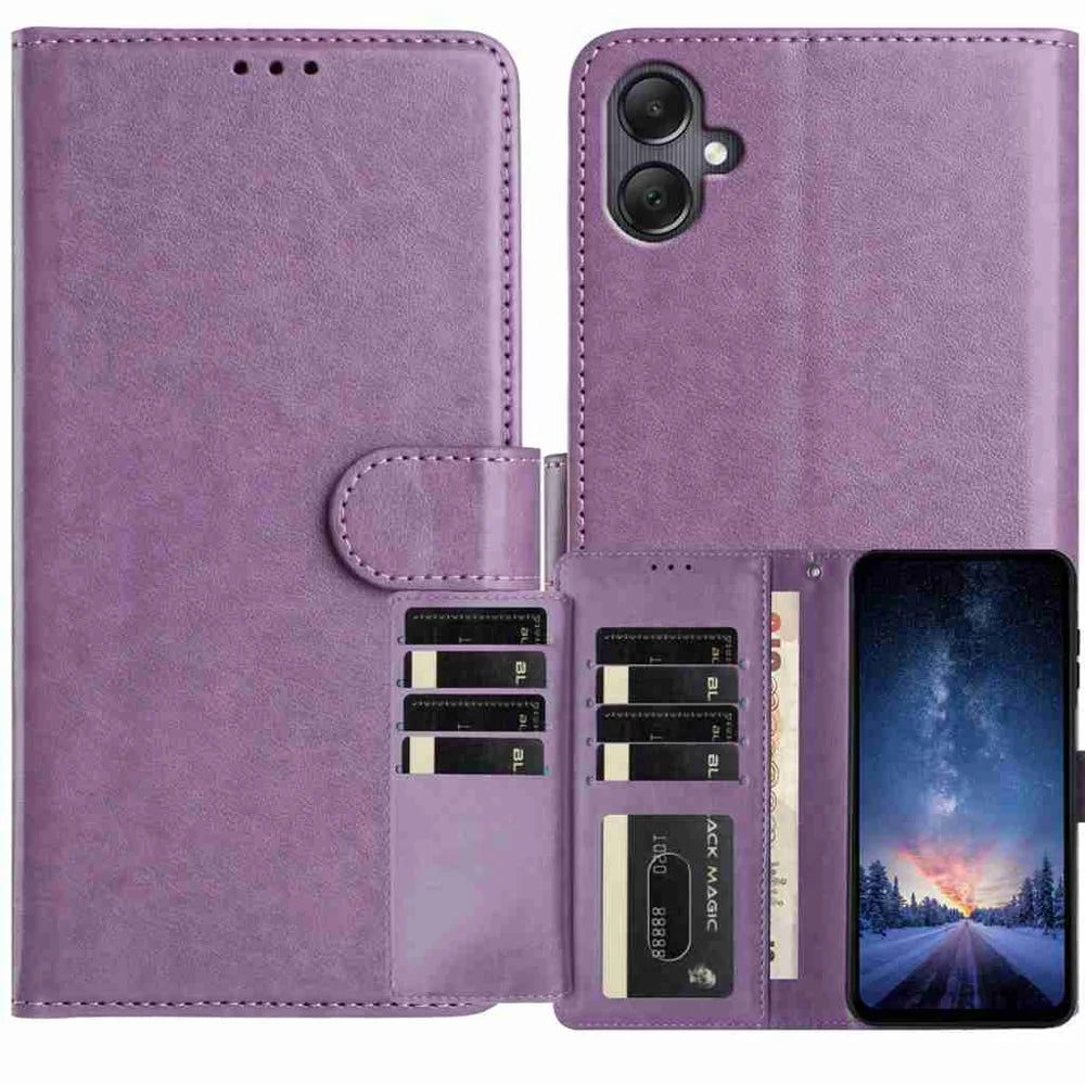 For Samsung Galaxy A06 4G / Galaxy A06 5G Wallet Phone Case Stand PU Leather Folio Flip Cover with 8 Card Slot - Purple - 1