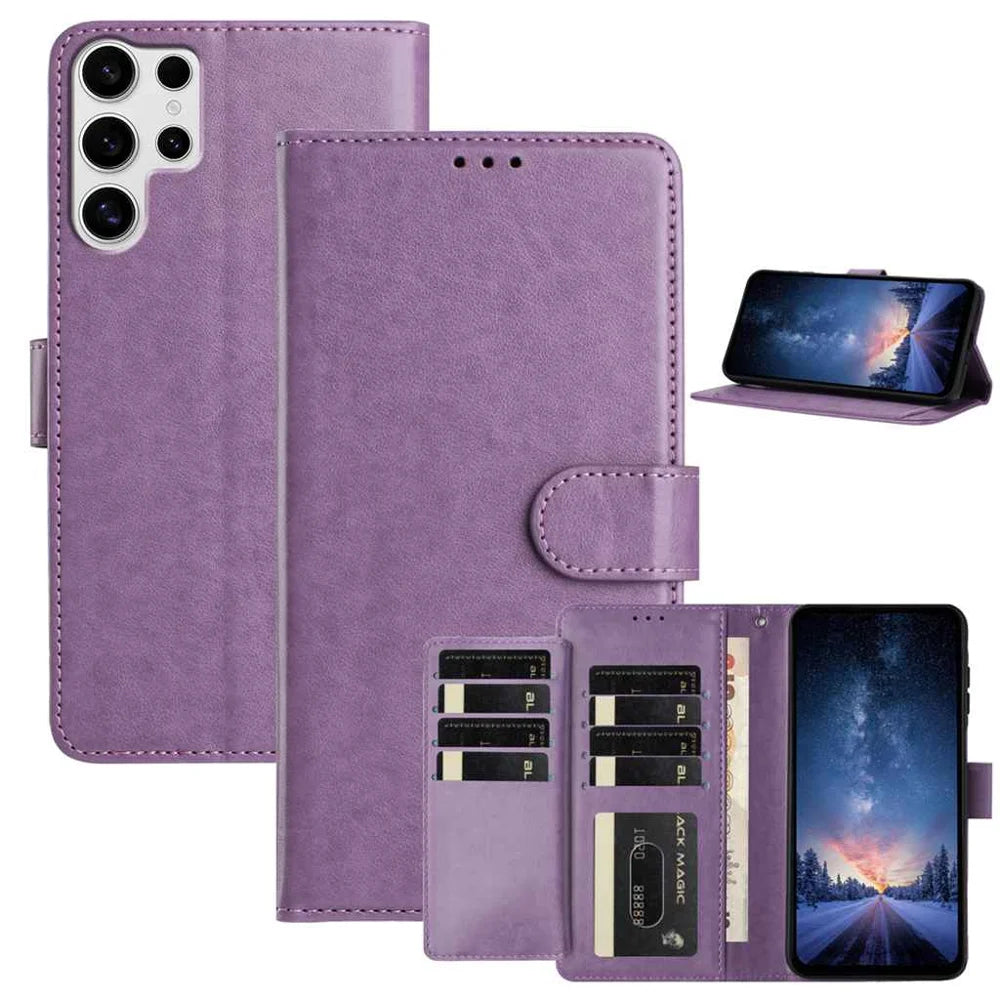 For Samsung Galaxy S24 Ultra Wallet Phone Case Stand PU Leather Folio Flip Cover with 8 Card Slot - Purple - 3