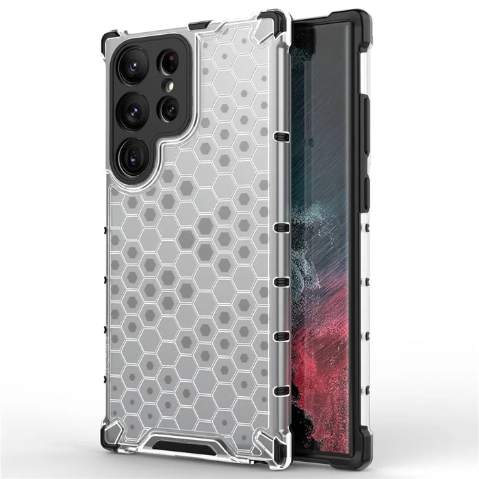 Shockproof Case for Samsung Galaxy S23 Ultra Honeycomb Textured Phone Case TPU + PC Protective Cover - Grey - 1