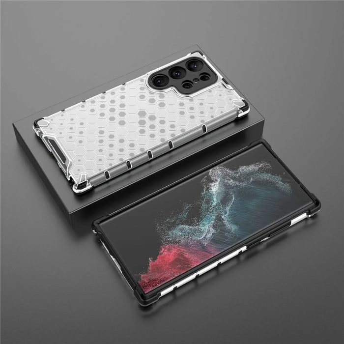 Shockproof Case for Samsung Galaxy S23 Ultra Honeycomb Textured Phone Case TPU + PC Protective Cover - Grey - 6