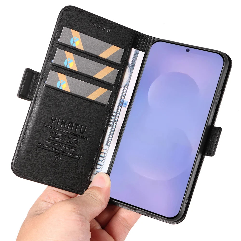YIKATU For Samsung Galaxy S26 Wallet Phone Case  YK-003 Leather Stand Cover -  Black - 7