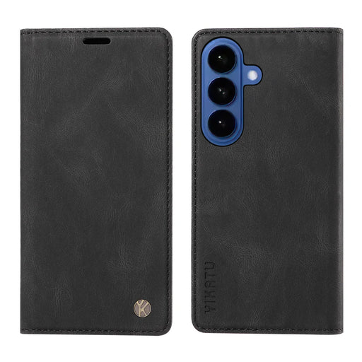 YIKATU For Samsung Galaxy S26 Leather Cover  YK-004 Skin-Touch Wallet Phone Cases - Black - 1