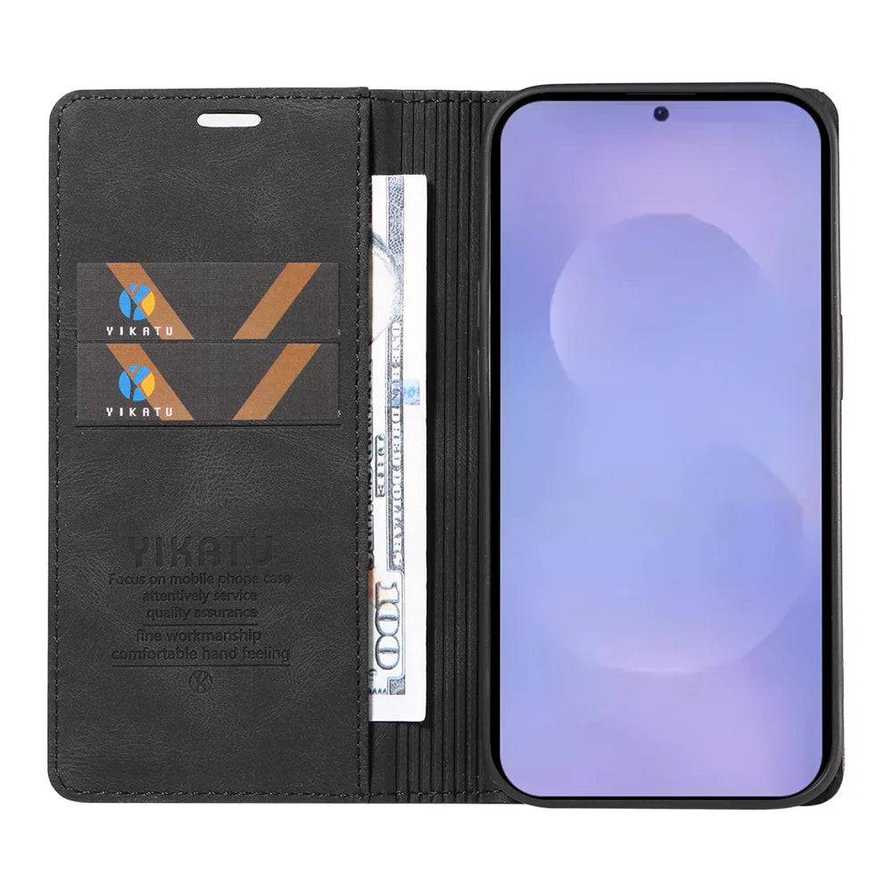YIKATU For Samsung Galaxy S26 Leather Cover  YK-004 Skin-Touch Wallet Phone Cases - Black - 2