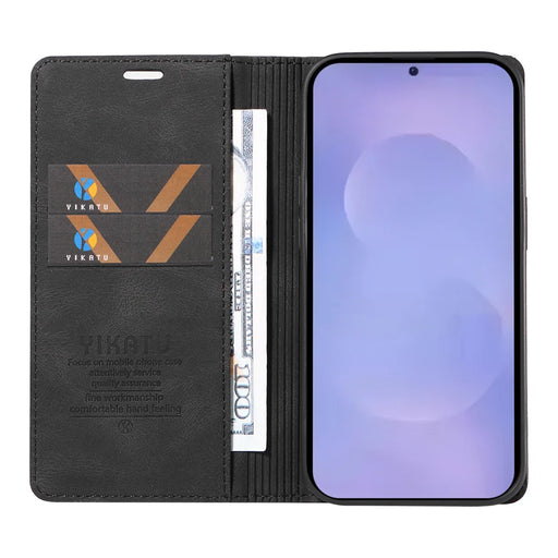 YIKATU For Samsung Galaxy S26 Leather Cover  YK-004 Skin-Touch Wallet Phone Cases - Black - 2