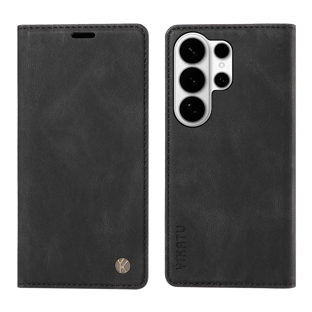 YIKATU For Samsung Galaxy S26 Ultra Leather Cover  YK-004 Skin-Touch Wallet Phone Cases - Black - 1