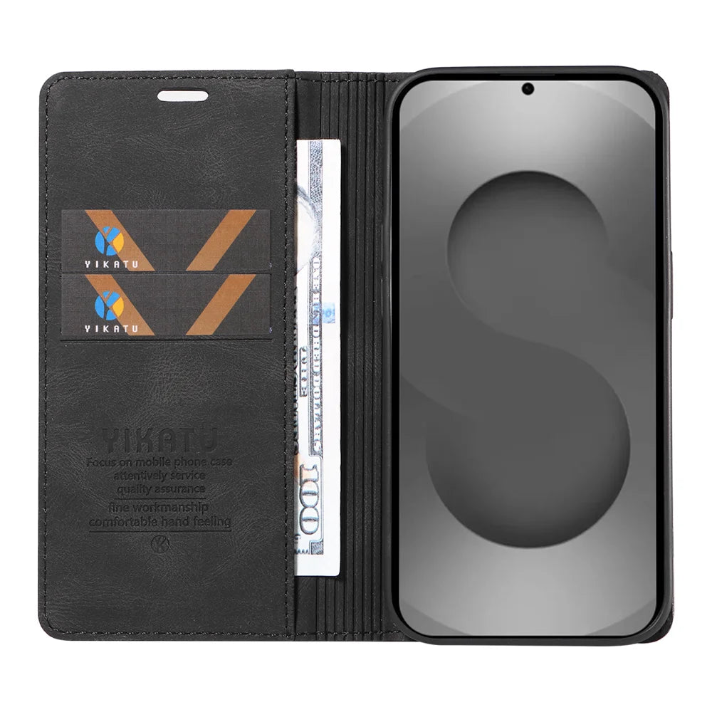 YIKATU For Samsung Galaxy S26 Ultra Leather Cover  YK-004 Skin-Touch Wallet Phone Cases - Black - 4