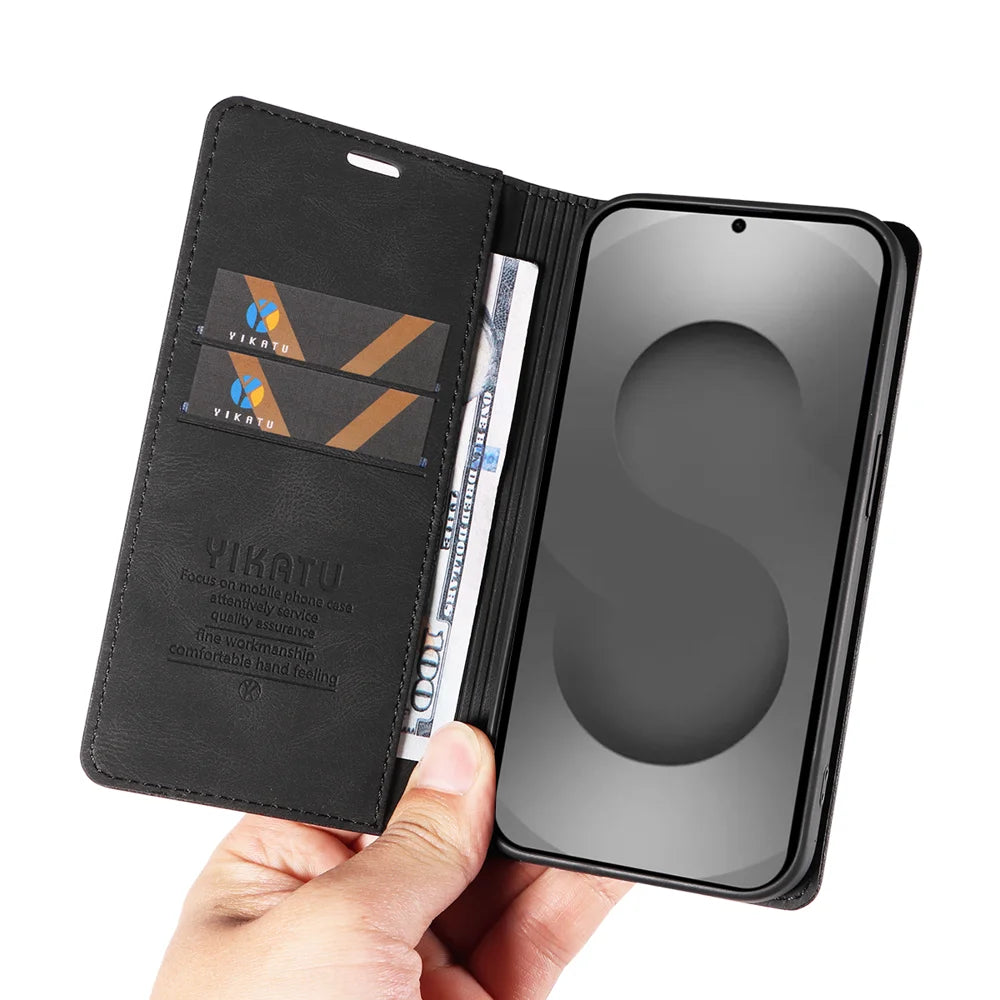 YIKATU For Samsung Galaxy S26 Ultra Leather Cover  YK-004 Skin-Touch Wallet Phone Cases - Black - 5