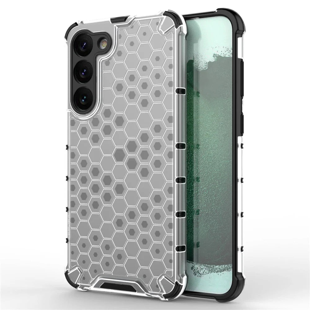Slim Phone Case for Samsung Galaxy S23+ Honeycomb Textured Anti-Fall Phone Cover TPU + PC Protective Case - Grey - 1