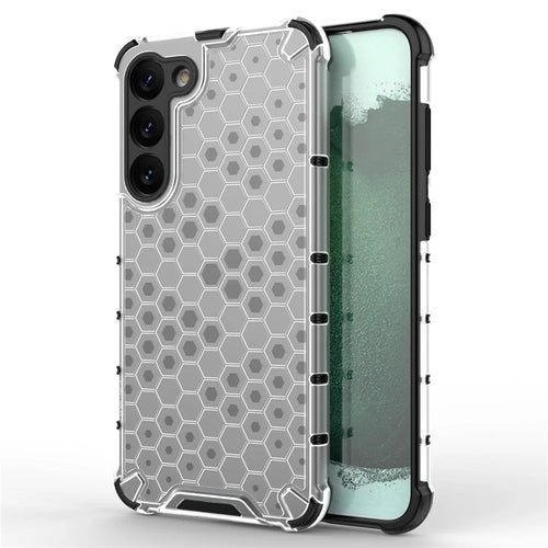 Slim Phone Case for Samsung Galaxy S23+ Honeycomb Textured Anti-Fall Phone Cover TPU + PC Protective Case - Grey - 1