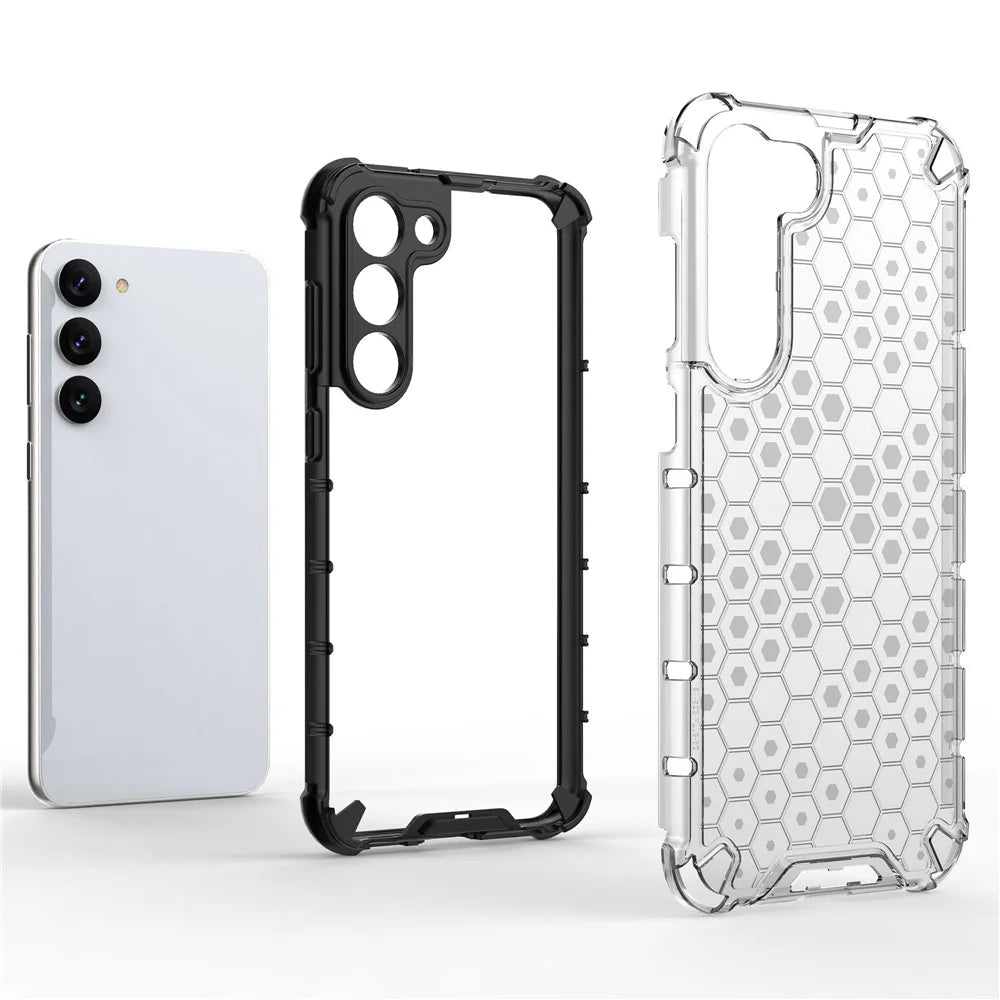 Slim Phone Case for Samsung Galaxy S23+ Honeycomb Textured Anti-Fall Phone Cover TPU + PC Protective Case - Grey - 2