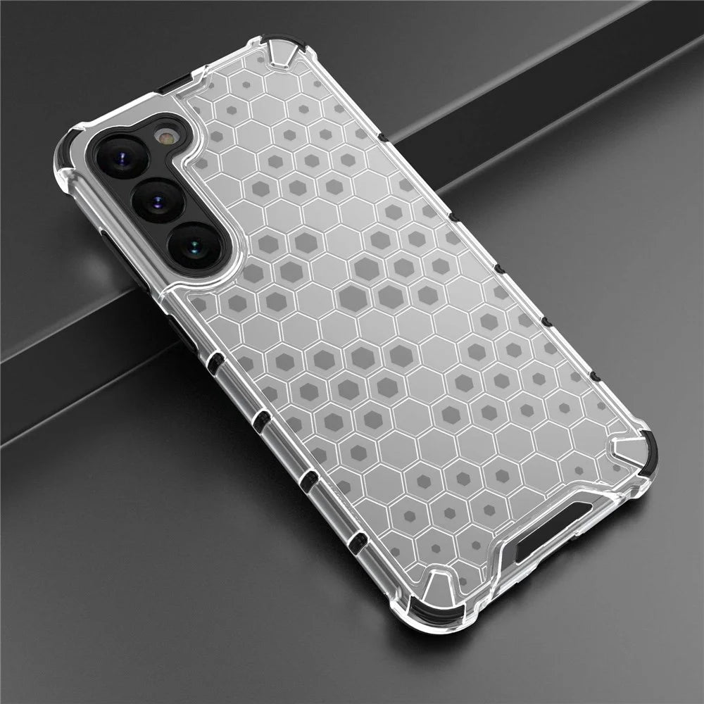 Slim Phone Case for Samsung Galaxy S23+ Honeycomb Textured Anti-Fall Phone Cover TPU + PC Protective Case - Grey - 5