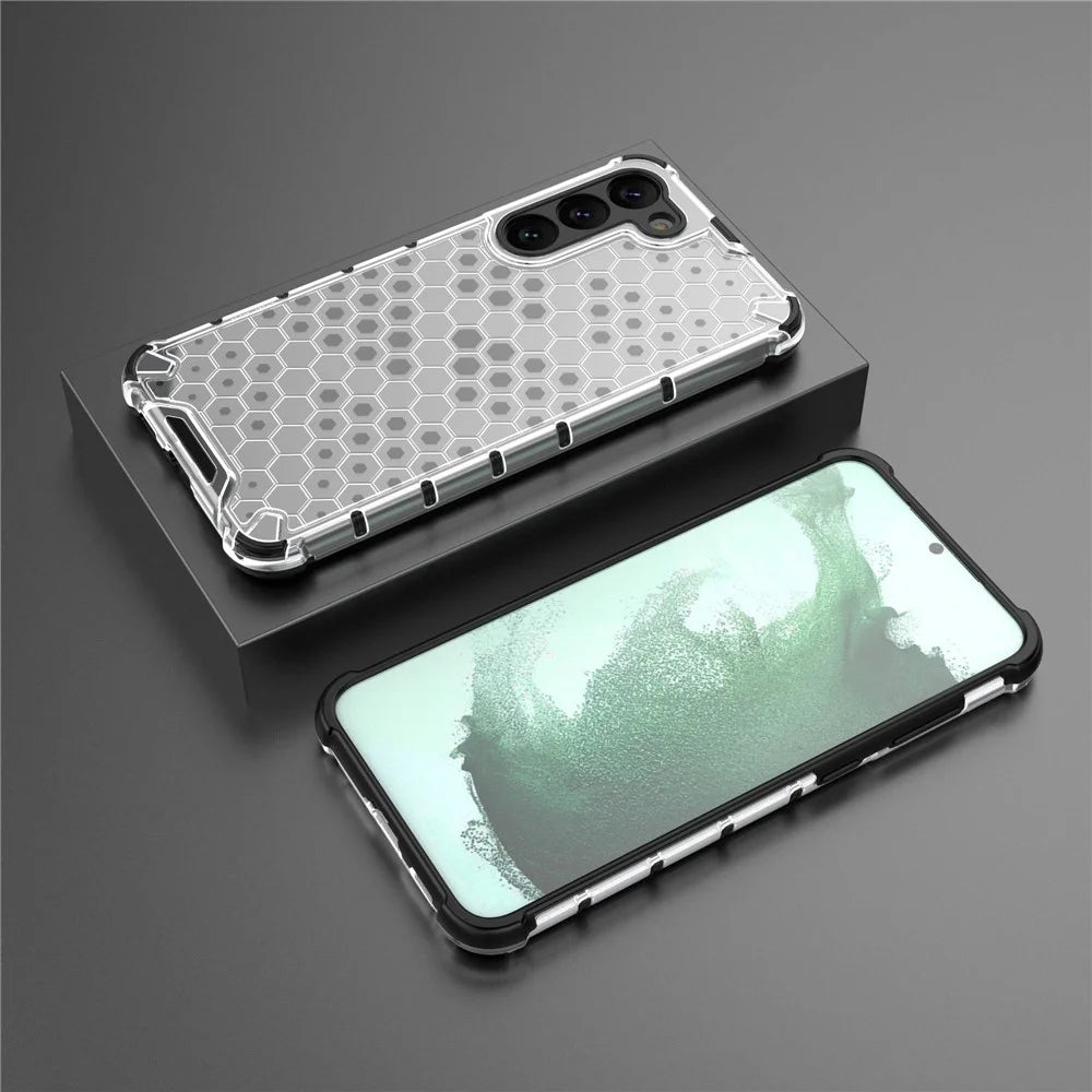 Slim Phone Case for Samsung Galaxy S23+ Honeycomb Textured Anti-Fall Phone Cover TPU + PC Protective Case - Grey - 6