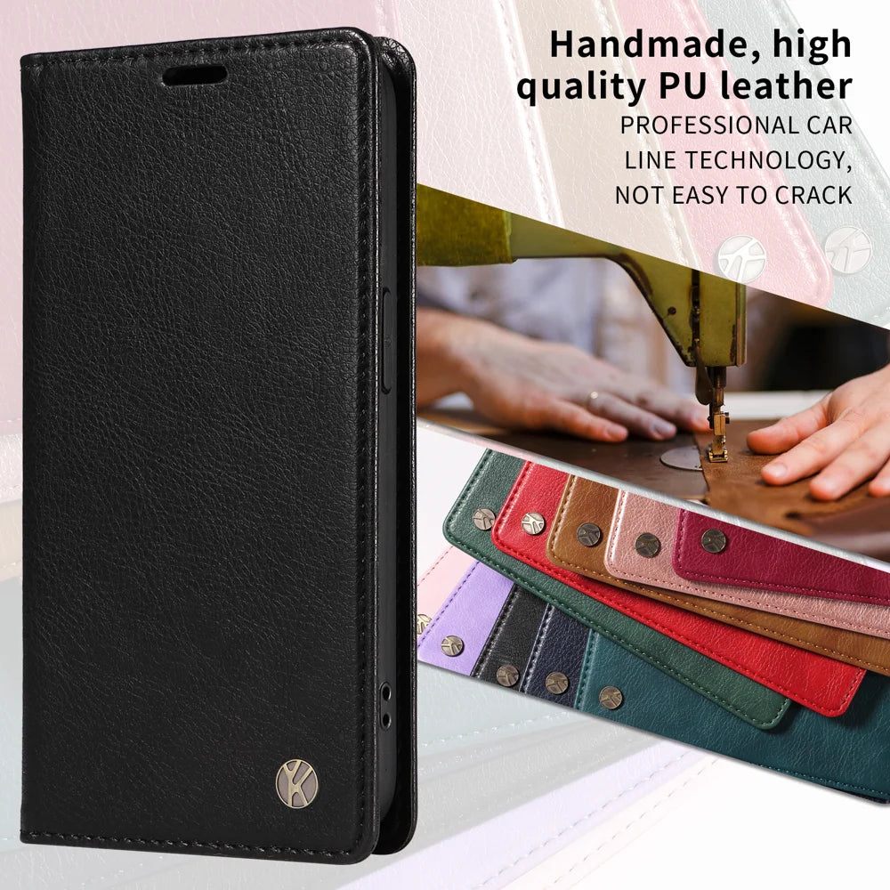 YIKATU For Samsung Galaxy S26 Wallet Case  YK-006 Magnetic Closure Leather Phone Cover Litchi Texture - Black - 3