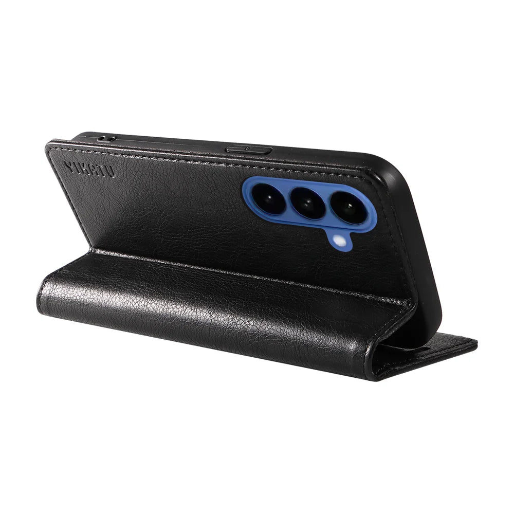YIKATU For Samsung Galaxy S26 Wallet Case  YK-006 Magnetic Closure Leather Phone Cover Litchi Texture - Black - 6