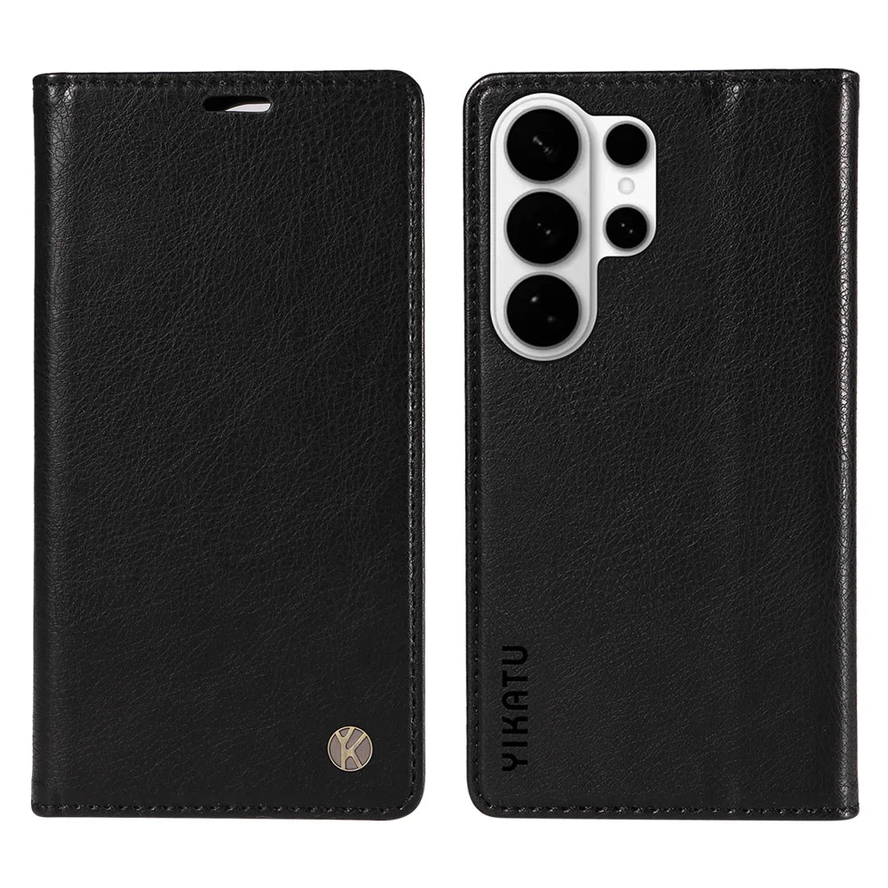 YIKATU For Samsung Galaxy S26 Ultra Wallet Case  YK-006 Magnetic Closure Leather Phone Cover Litchi Texture - Black - 1